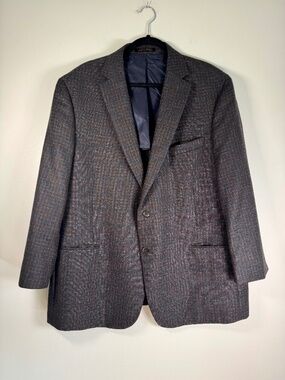 Jos. A. Bank Reserve Wool Cashmere Blend Blue Brown Plaid Blazer | Size 48 Reg